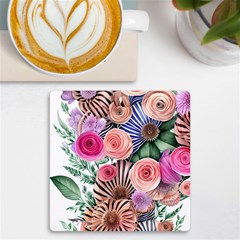 Boho Botanical Flowers Uv Print Square Tile Coaster  by GardenOfOphir