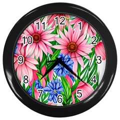 Exotic Tropical Flowers Wall Clock (black) by GardenOfOphir