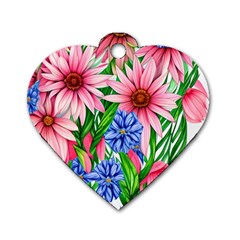 Exotic Tropical Flowers Dog Tag Heart (two Sides) by GardenOfOphir