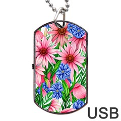 Exotic Tropical Flowers Dog Tag Usb Flash (two Sides) by GardenOfOphir