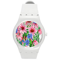 Exotic Tropical Flowers Round Plastic Sport Watch (m) by GardenOfOphir