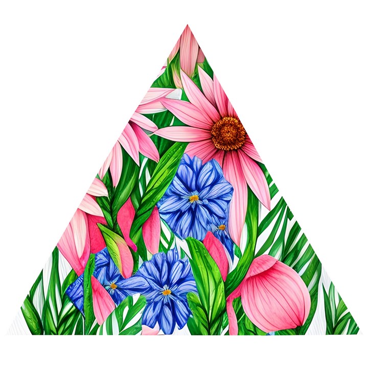 Exotic Tropical Flowers Wooden Puzzle Triangle