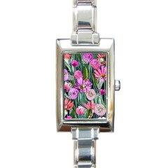 Floral Watercolor Rectangle Italian Charm Watch by GardenOfOphir