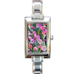 Floral Watercolor Rectangle Italian Charm Watch Front