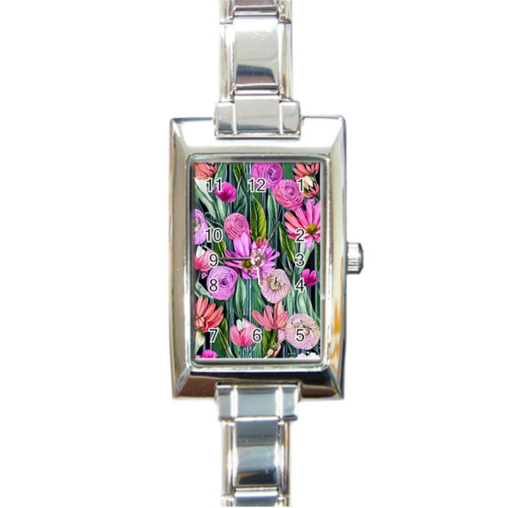 Floral Watercolor Rectangle Italian Charm Watch