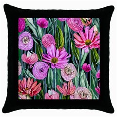 Floral Watercolor Throw Pillow Case (black) by GardenOfOphir