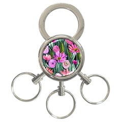 Floral Watercolor 3-ring Key Chain by GardenOfOphir