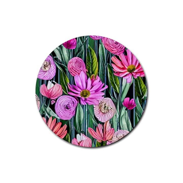 Floral Watercolor Rubber Coaster (Round)