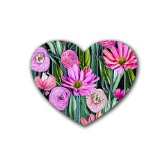 Floral Watercolor Rubber Heart Coaster (4 Pack) by GardenOfOphir