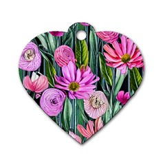 Floral Watercolor Dog Tag Heart (one Side) by GardenOfOphir