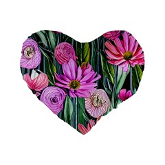 Floral Watercolor Standard 16  Premium Heart Shape Cushions by GardenOfOphir