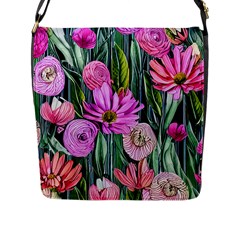 Floral Watercolor Flap Closure Messenger Bag (l) by GardenOfOphir