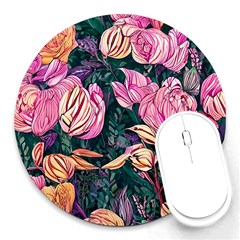 Retro Botanical Flowers Round Mousepad by GardenOfOphir