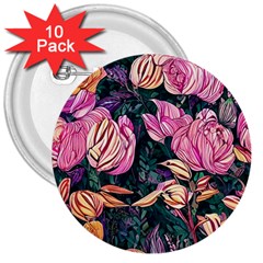 Retro Botanical Flowers 3  Buttons (10 Pack)  by GardenOfOphir