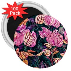 Retro Botanical Flowers 3  Magnets (100 Pack) by GardenOfOphir