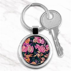 Retro Botanical Flowers Key Chain (round) by GardenOfOphir