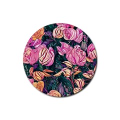 Retro Botanical Flowers Rubber Round Coaster (4 Pack) by GardenOfOphir