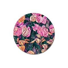 Retro Botanical Flowers Magnet 3  (round) by GardenOfOphir