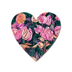 Retro Botanical Flowers Heart Magnet by GardenOfOphir