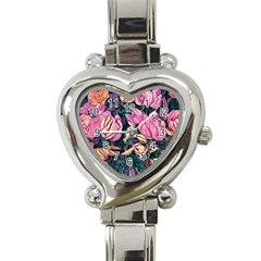 Retro Botanical Flowers Heart Italian Charm Watch by GardenOfOphir