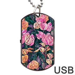 Retro Botanical Flowers Dog Tag Usb Flash (one Side) by GardenOfOphir