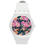 Retro Botanical Flowers Round Plastic Sport Watch (M) Front