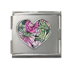 Summer Floral Mega Link Heart Italian Charm (18mm)