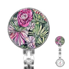 Summer Floral Stainless Steel Nurses Watch by GardenOfOphir