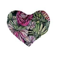 Summer Floral Standard 16  Premium Flano Heart Shape Cushions by GardenOfOphir