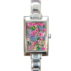 Vintage Botanical Flowers Rectangle Italian Charm Watch