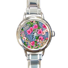 Vintage Botanical Flowers Round Italian Charm Watch