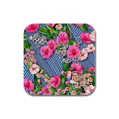 Vintage Botanical Flowers Rubber Square Coaster (4 pack)