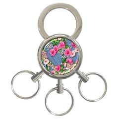 Vintage Botanical Flowers 3-Ring Key Chain