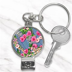 Vintage Botanical Flowers Nail Clippers Key Chain