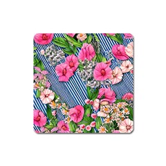 Vintage Botanical Flowers Square Magnet