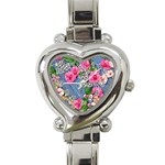 Vintage Botanical Flowers Heart Italian Charm Watch Front