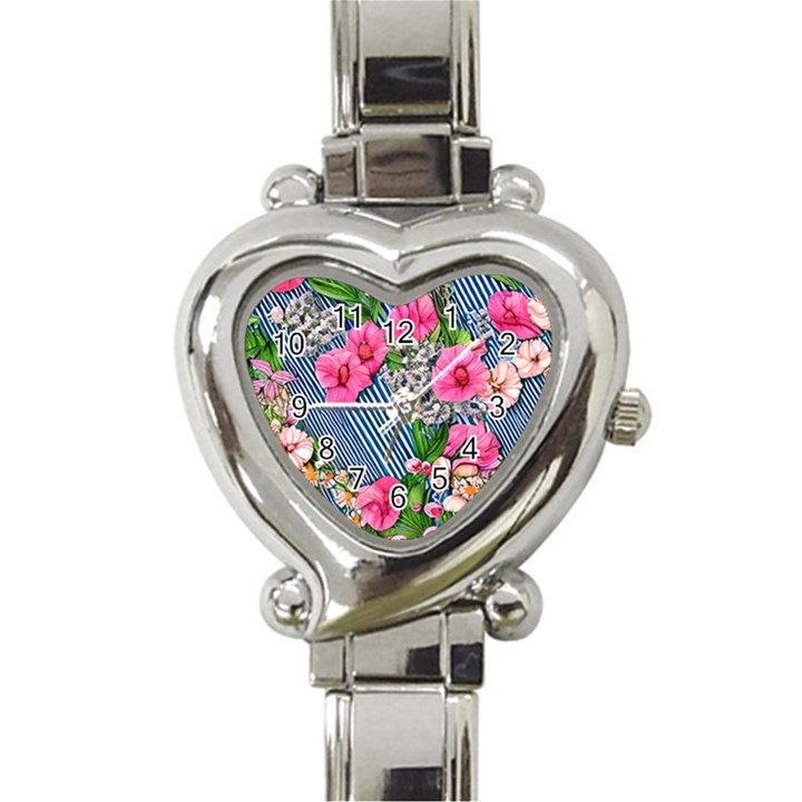 Vintage Botanical Flowers Heart Italian Charm Watch