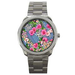 Vintage Botanical Flowers Sport Metal Watch