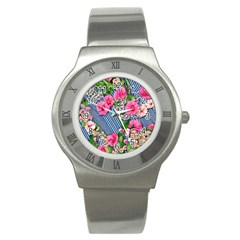 Vintage Botanical Flowers Stainless Steel Watch