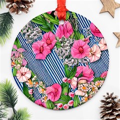 Vintage Botanical Flowers Round Ornament (Two Sides)