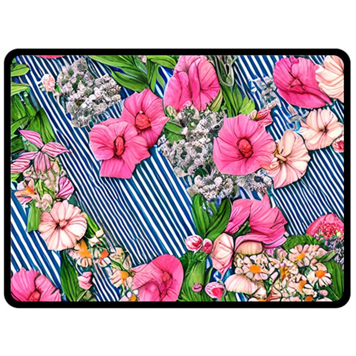 Vintage Botanical Flowers One Side Fleece Blanket (Large)