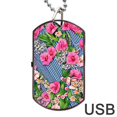 Vintage Botanical Flowers Dog Tag USB Flash (One Side)