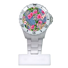 Vintage Botanical Flowers Plastic Nurses Watch