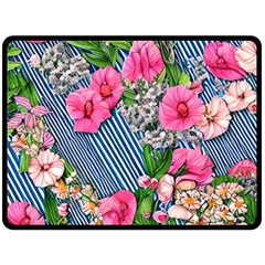 Vintage Botanical Flowers Fleece Blanket (Large)