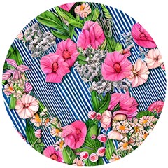 Vintage Botanical Flowers Wooden Puzzle Round