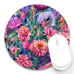 Retro Floral Round Mousepad by GardenOfOphir