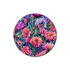 Retro Floral Rubber Round Coaster (4 Pack) by GardenOfOphir