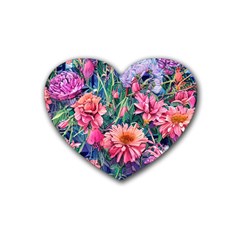 Retro Floral Rubber Heart Coaster (4 Pack) by GardenOfOphir