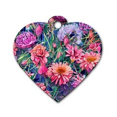 Retro Floral Dog Tag Heart (two Sides) by GardenOfOphir