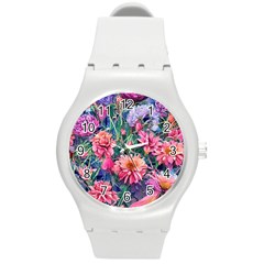 Retro Floral Round Plastic Sport Watch (m) by GardenOfOphir